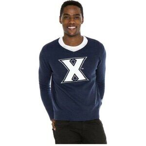 NCAA Xavier Musketeers Mens V-Neck Sweater Alma Mater Classic Navy Size 2XL